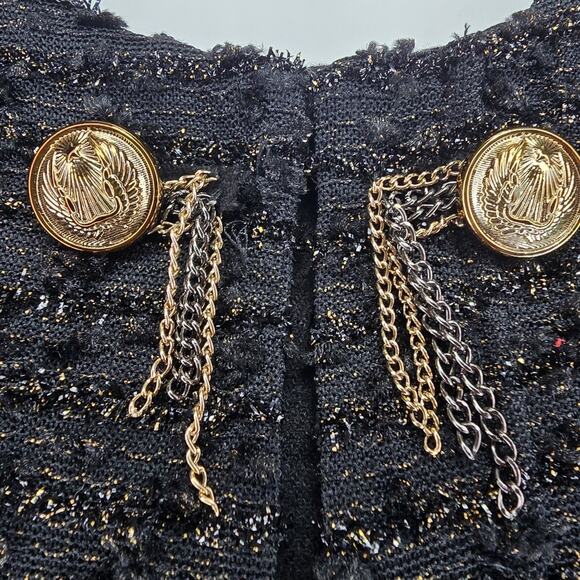 Ipekyol Tweed Sparkle Wool Blend Jacket with Chain Details Black‎ Size 6 - Picture 8 of 14